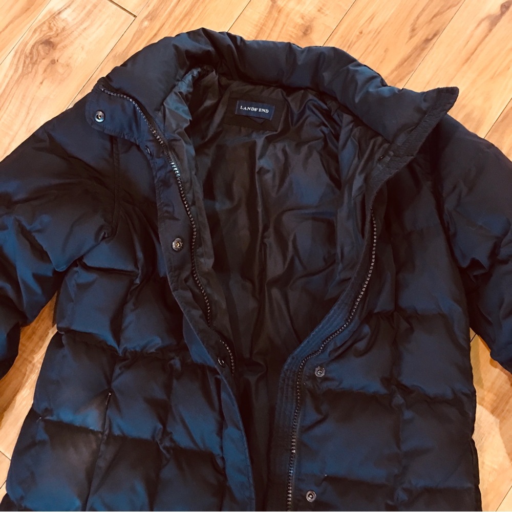 Lands End long black puffer coat jacket small winter preppy cozy